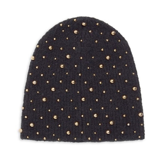 Jennifer Behr Black Mohair Studded Beanie - Picture 1 of 7
